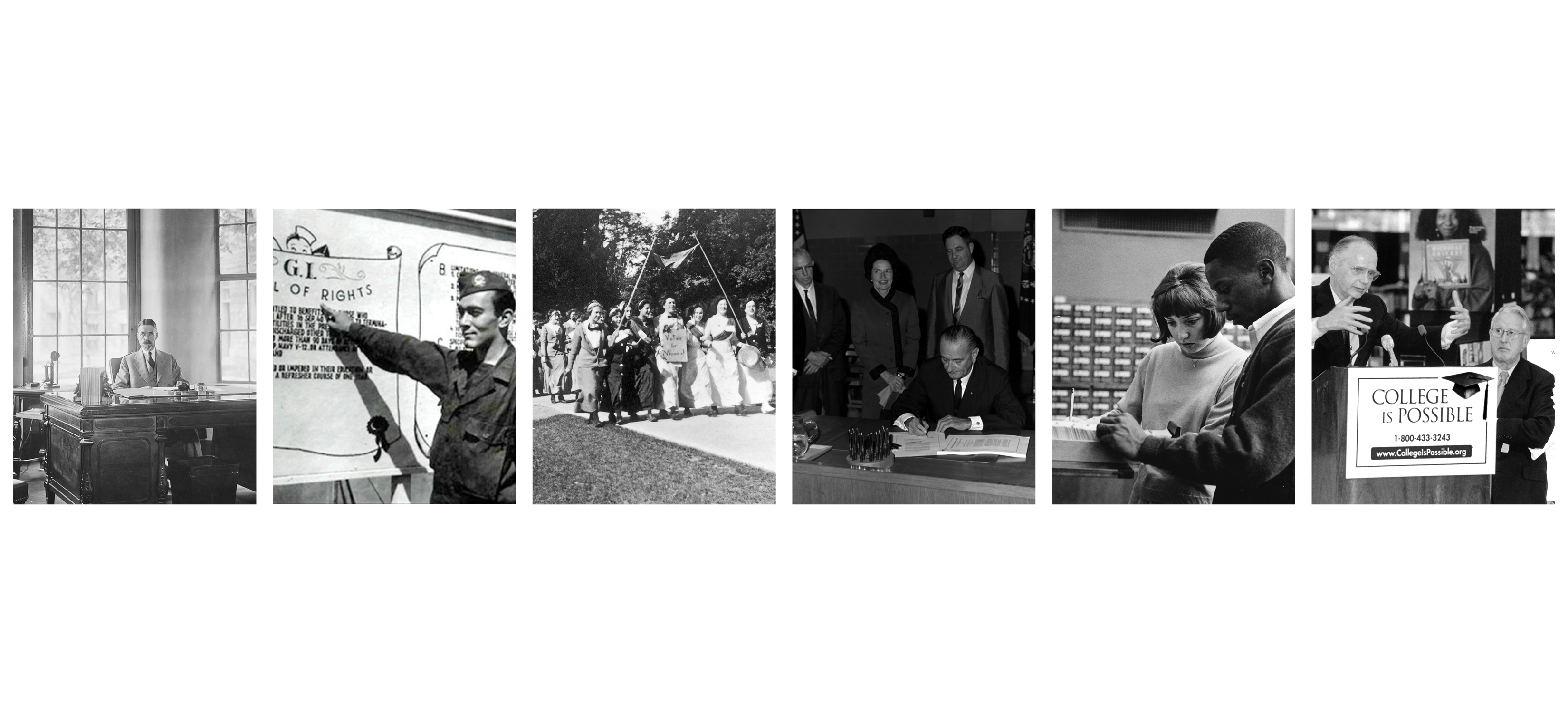 A collage of photos about ACE's history and the history of higher education
