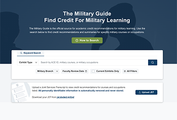 Clickable picture of Military Guide landing page; click image to begin searching