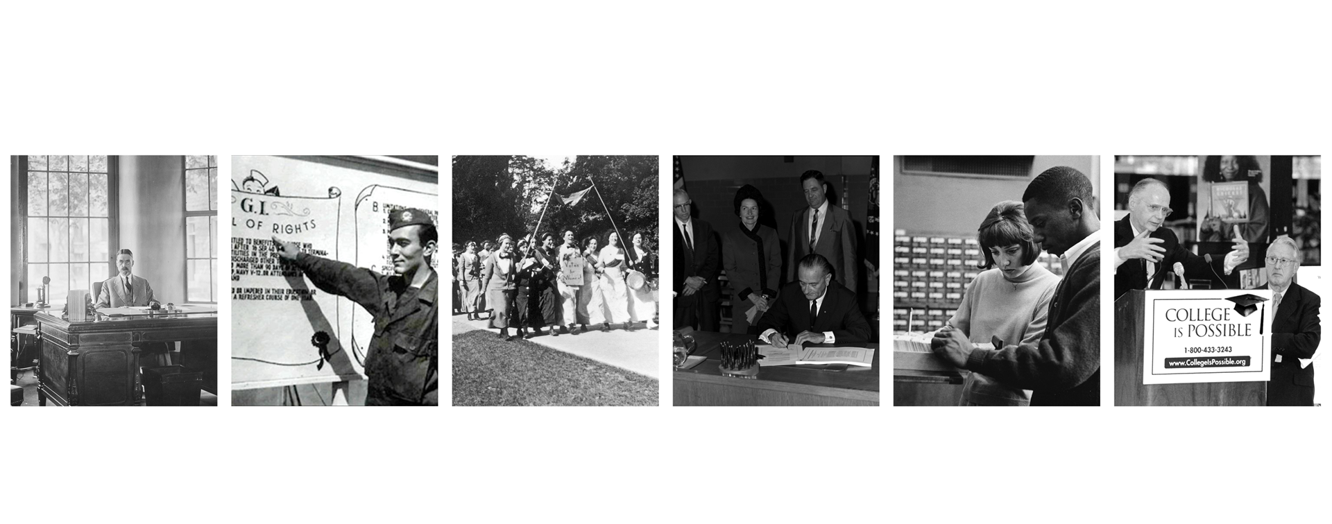 A collage of photos about ACE's history and the history of higher education