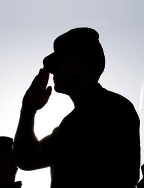 Picture of military members saluting. 