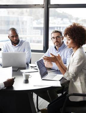 Photo of a diverse group of professionals in discussion at a round table