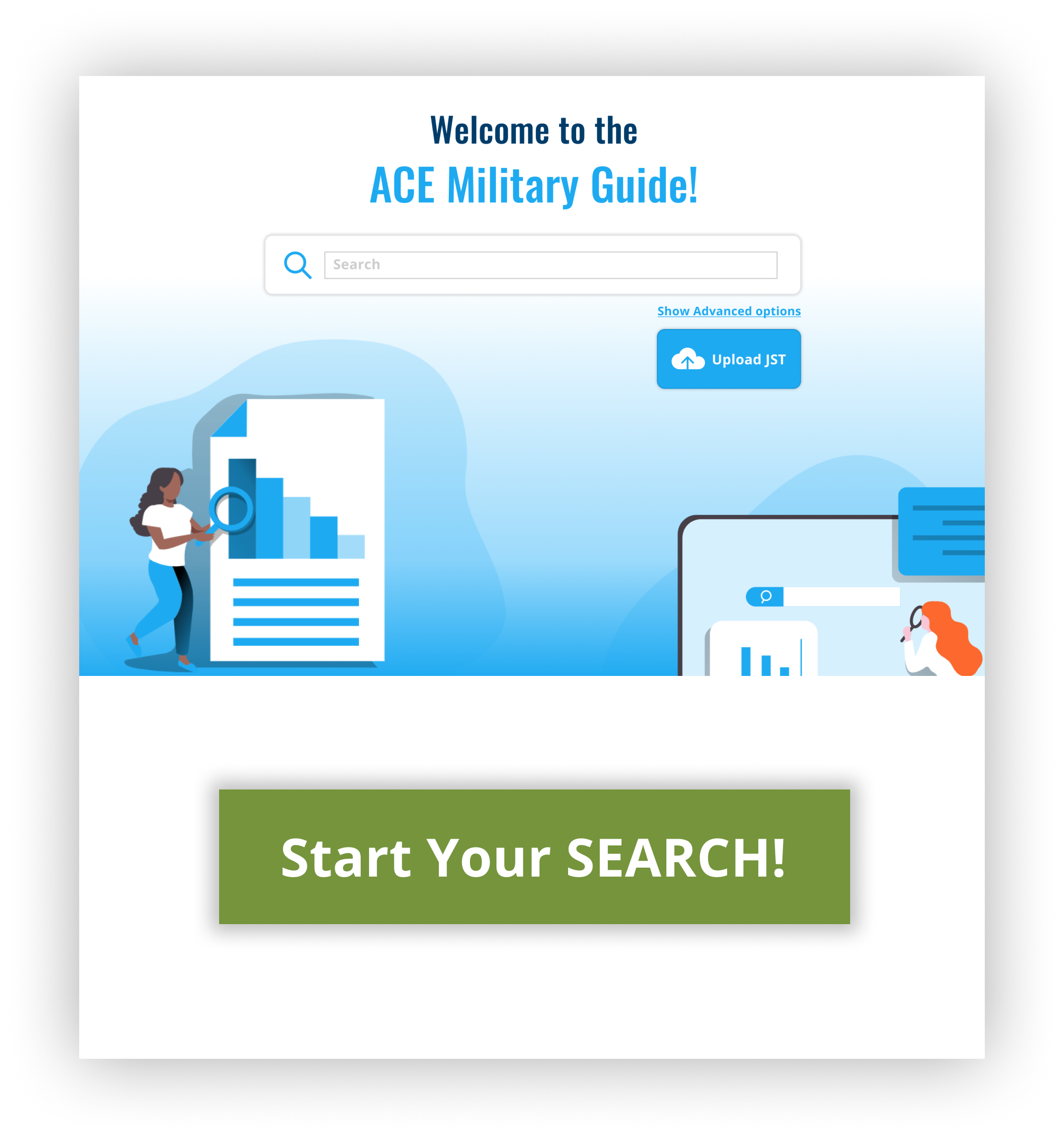 Clickable picture of Military Guide landing page; click image to begin searching