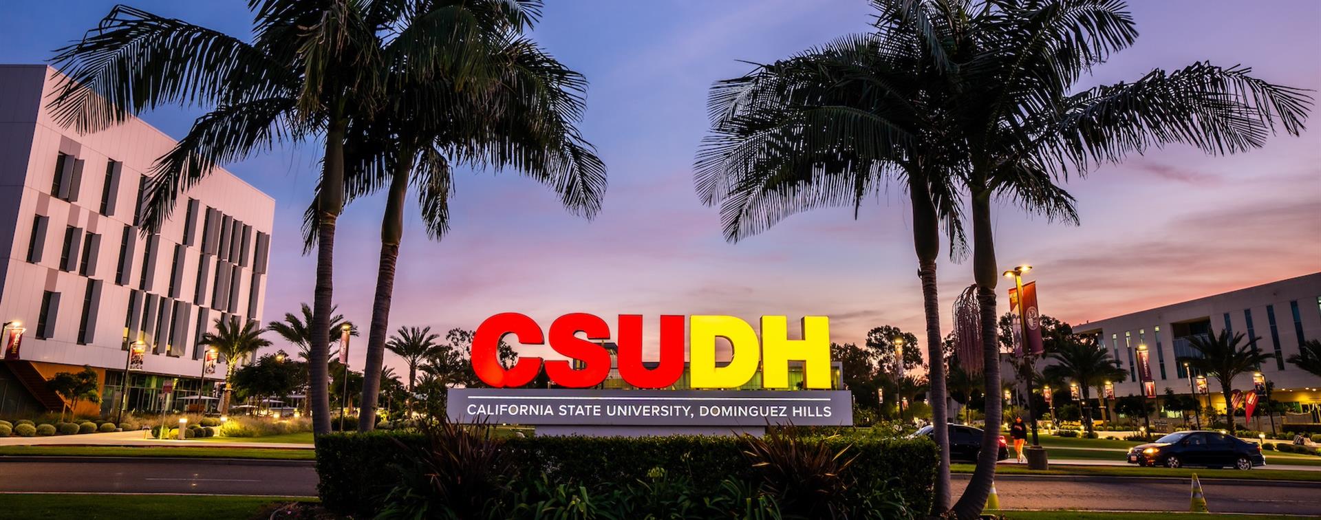 Campus of California State University Domiguez Hills at night