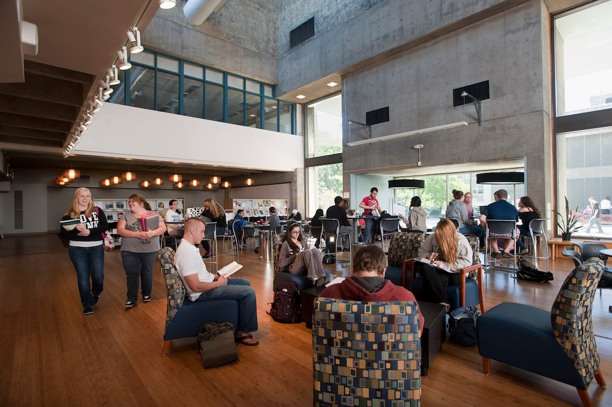 Students work and relax in HVCC’s Marvin Library Learning Commons.