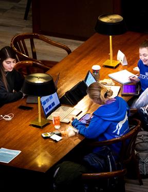 A group of students study in UK's William T. Young library.